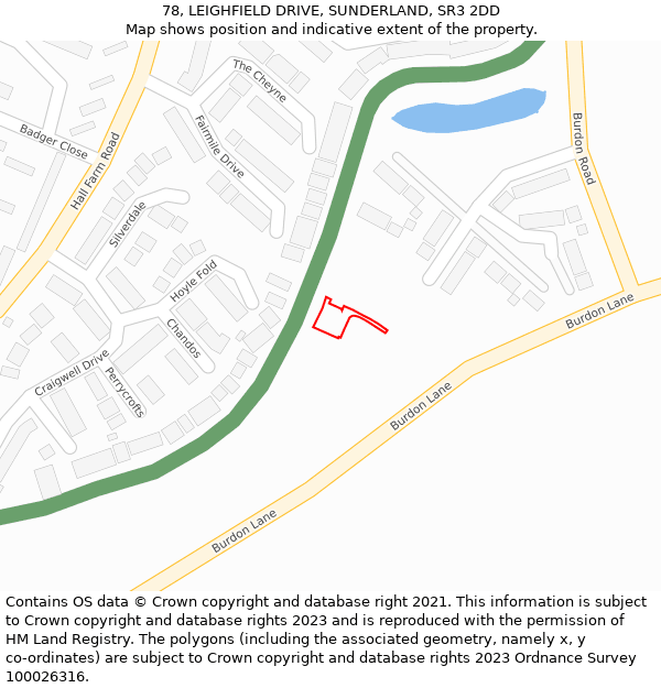 78, LEIGHFIELD DRIVE, SUNDERLAND, SR3 2DD: Location map and indicative extent of plot