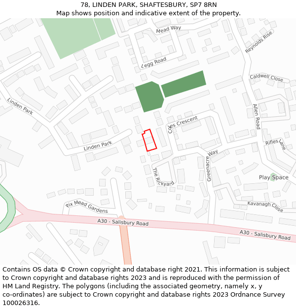 78, LINDEN PARK, SHAFTESBURY, SP7 8RN: Location map and indicative extent of plot