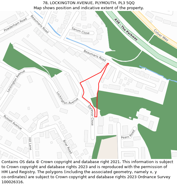 78, LOCKINGTON AVENUE, PLYMOUTH, PL3 5QQ: Location map and indicative extent of plot