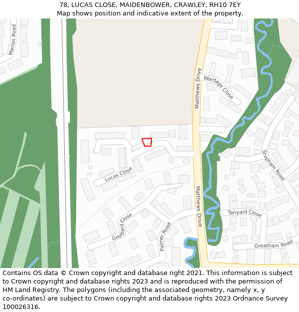 78, LUCAS CLOSE, MAIDENBOWER, CRAWLEY, RH10 7EY: Location map and indicative extent of plot