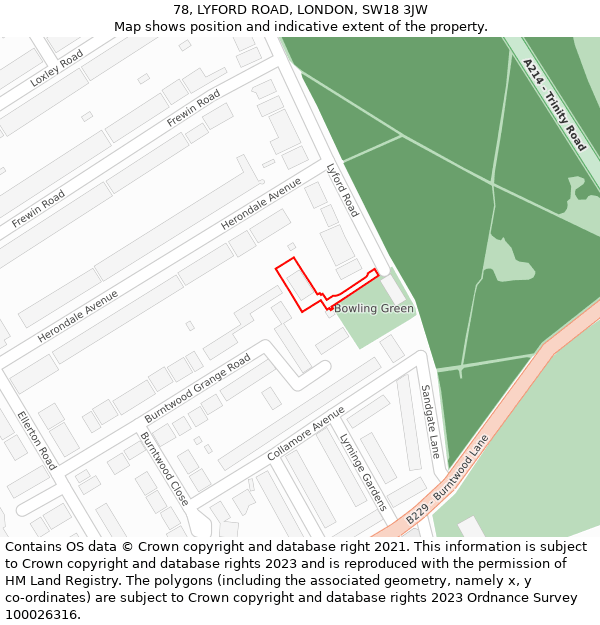 78, LYFORD ROAD, LONDON, SW18 3JW: Location map and indicative extent of plot