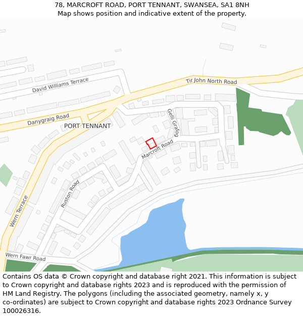 78, MARCROFT ROAD, PORT TENNANT, SWANSEA, SA1 8NH: Location map and indicative extent of plot