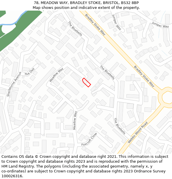 78, MEADOW WAY, BRADLEY STOKE, BRISTOL, BS32 8BP: Location map and indicative extent of plot