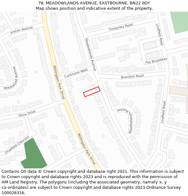78, MEADOWLANDS AVENUE, EASTBOURNE, BN22 0DY: Location map and indicative extent of plot