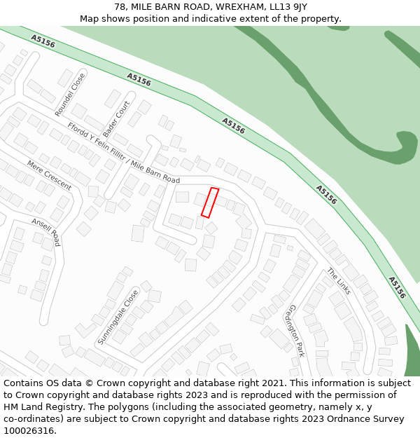 78, MILE BARN ROAD, WREXHAM, LL13 9JY: Location map and indicative extent of plot