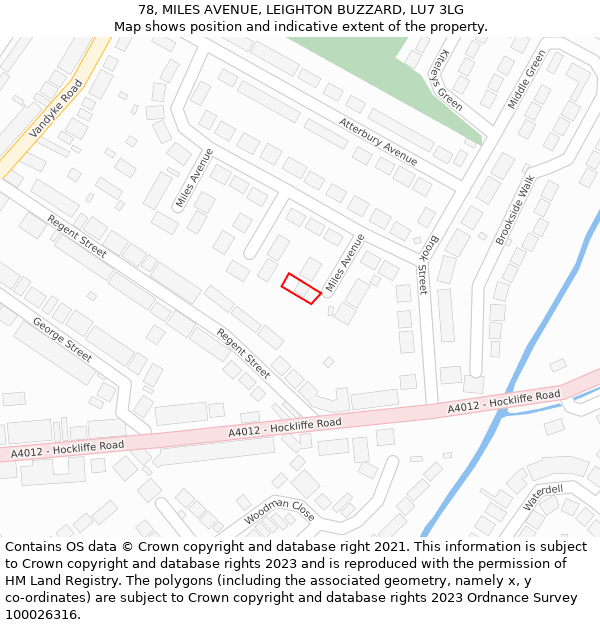 78, MILES AVENUE, LEIGHTON BUZZARD, LU7 3LG: Location map and indicative extent of plot