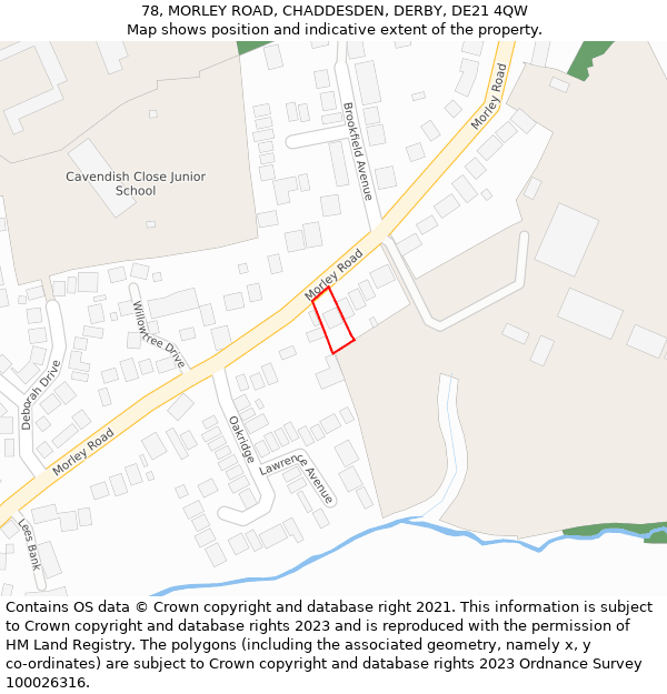 78, MORLEY ROAD, CHADDESDEN, DERBY, DE21 4QW: Location map and indicative extent of plot