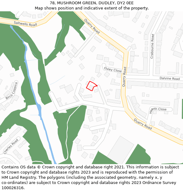 78, MUSHROOM GREEN, DUDLEY, DY2 0EE: Location map and indicative extent of plot