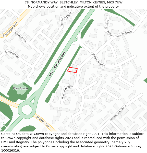 78, NORMANDY WAY, BLETCHLEY, MILTON KEYNES, MK3 7UW: Location map and indicative extent of plot