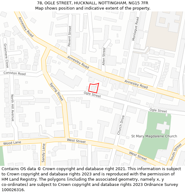 78, OGLE STREET, HUCKNALL, NOTTINGHAM, NG15 7FR: Location map and indicative extent of plot