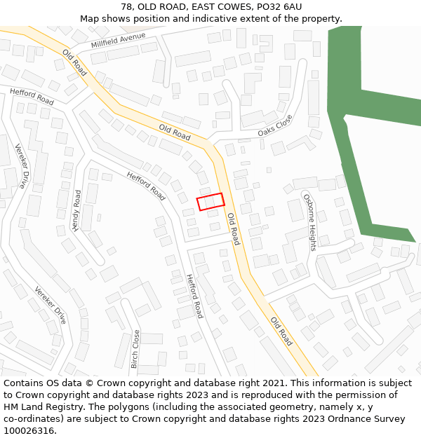 78, OLD ROAD, EAST COWES, PO32 6AU: Location map and indicative extent of plot