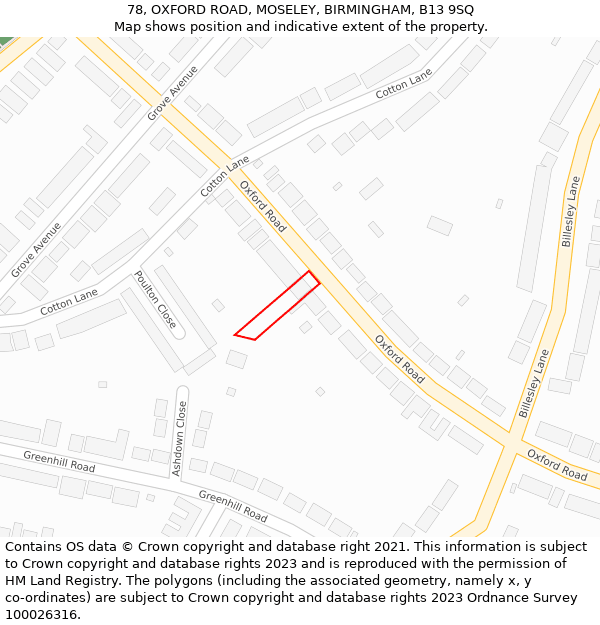 78, OXFORD ROAD, MOSELEY, BIRMINGHAM, B13 9SQ: Location map and indicative extent of plot