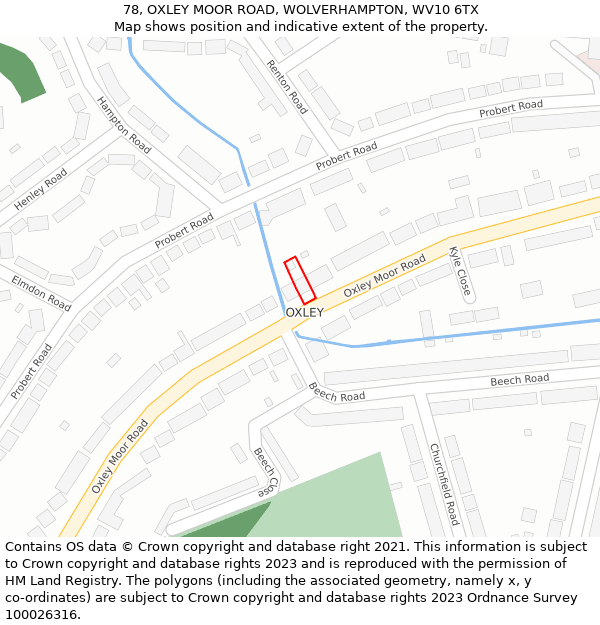 78, OXLEY MOOR ROAD, WOLVERHAMPTON, WV10 6TX: Location map and indicative extent of plot