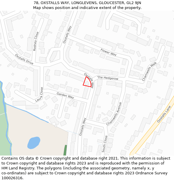 78, OXSTALLS WAY, LONGLEVENS, GLOUCESTER, GL2 9JN: Location map and indicative extent of plot