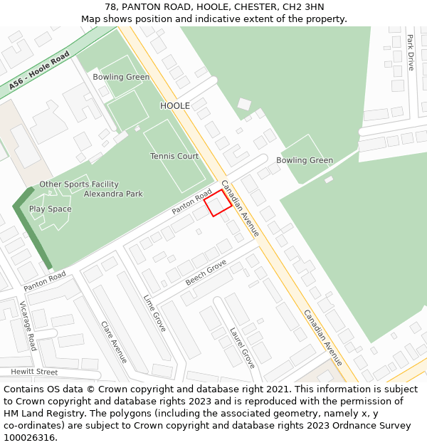 78, PANTON ROAD, HOOLE, CHESTER, CH2 3HN: Location map and indicative extent of plot
