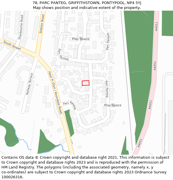78, PARC PANTEG, GRIFFITHSTOWN, PONTYPOOL, NP4 5YJ: Location map and indicative extent of plot