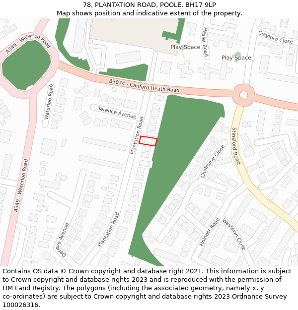 78, PLANTATION ROAD, POOLE, BH17 9LP: Location map and indicative extent of plot