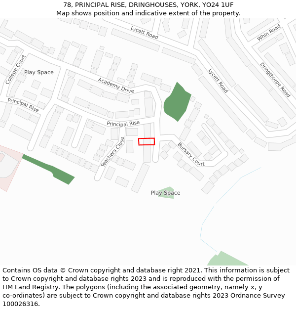 78, PRINCIPAL RISE, DRINGHOUSES, YORK, YO24 1UF: Location map and indicative extent of plot