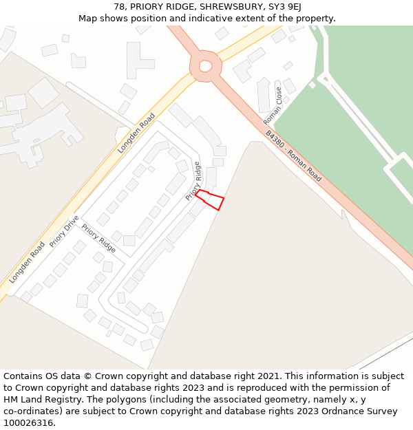 78, PRIORY RIDGE, SHREWSBURY, SY3 9EJ: Location map and indicative extent of plot