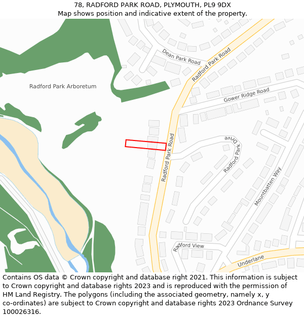 78, RADFORD PARK ROAD, PLYMOUTH, PL9 9DX: Location map and indicative extent of plot