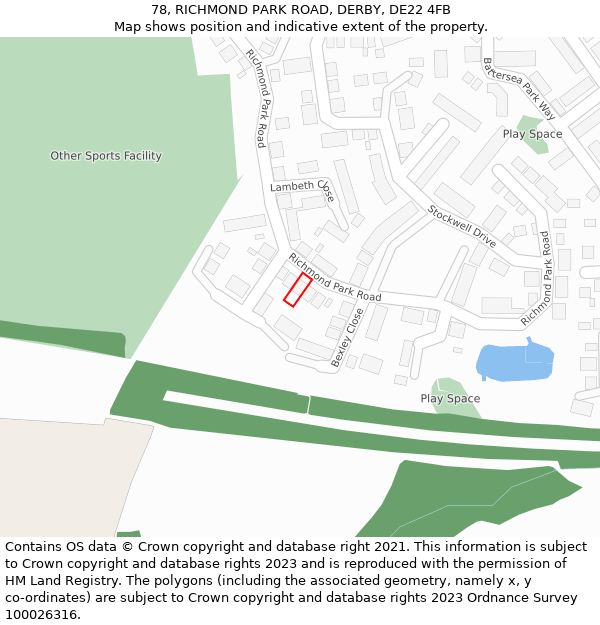 78, RICHMOND PARK ROAD, DERBY, DE22 4FB: Location map and indicative extent of plot