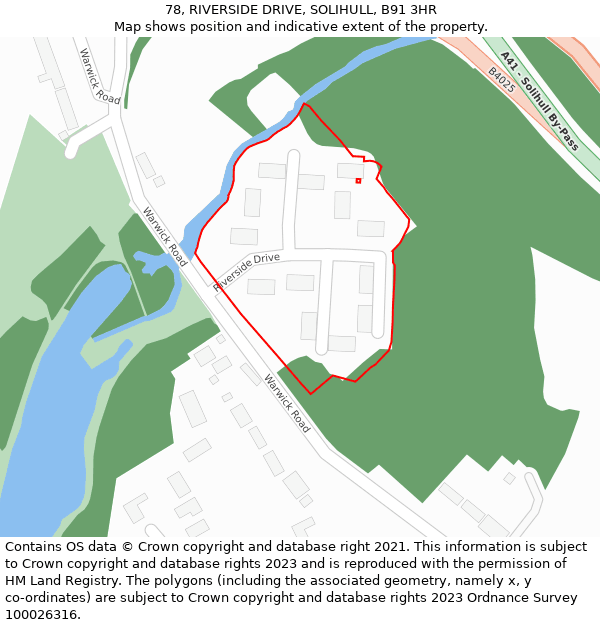 78, RIVERSIDE DRIVE, SOLIHULL, B91 3HR: Location map and indicative extent of plot