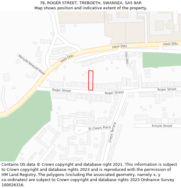 78, ROGER STREET, TREBOETH, SWANSEA, SA5 9AR: Location map and indicative extent of plot