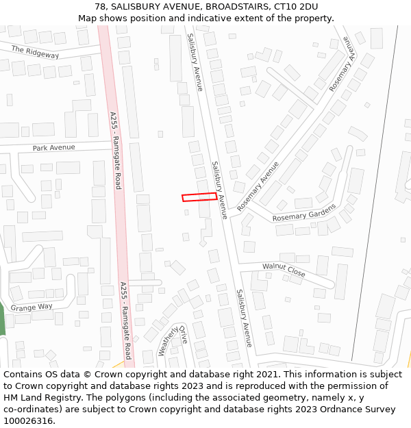 78, SALISBURY AVENUE, BROADSTAIRS, CT10 2DU: Location map and indicative extent of plot