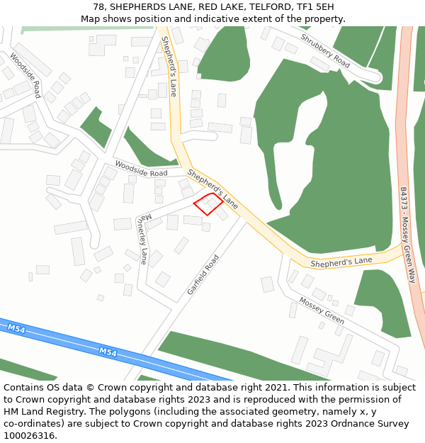 78, SHEPHERDS LANE, RED LAKE, TELFORD, TF1 5EH: Location map and indicative extent of plot