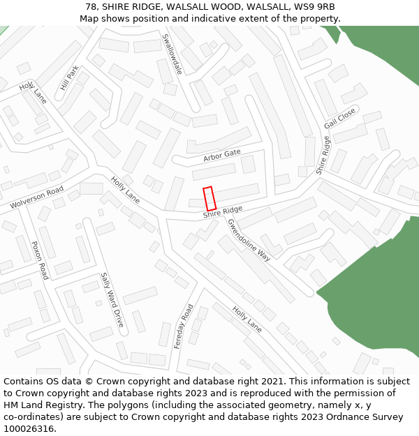 78, SHIRE RIDGE, WALSALL WOOD, WALSALL, WS9 9RB: Location map and indicative extent of plot