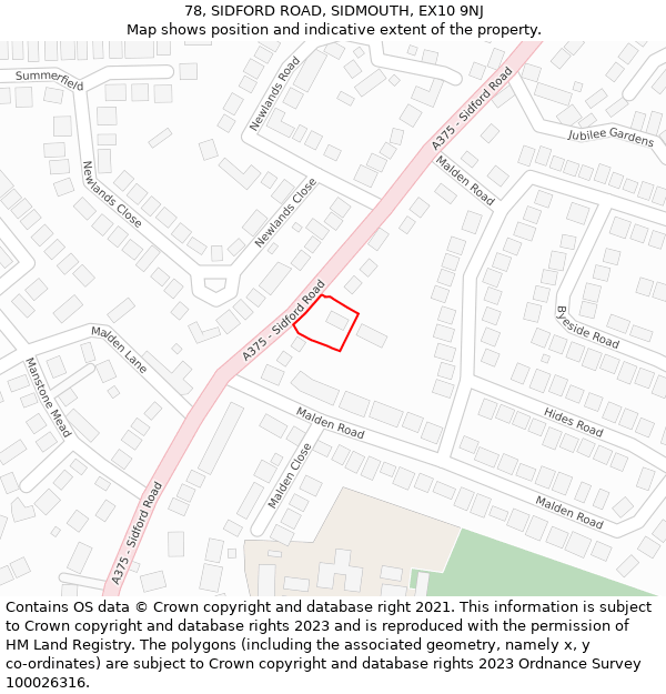 78, SIDFORD ROAD, SIDMOUTH, EX10 9NJ: Location map and indicative extent of plot