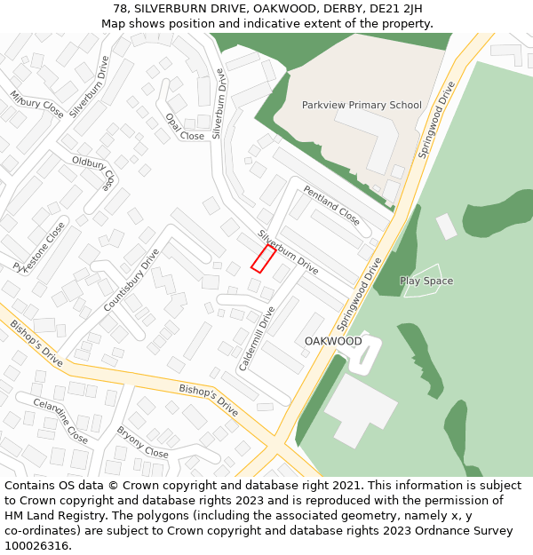 78, SILVERBURN DRIVE, OAKWOOD, DERBY, DE21 2JH: Location map and indicative extent of plot