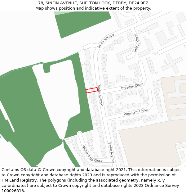 78, SINFIN AVENUE, SHELTON LOCK, DERBY, DE24 9EZ: Location map and indicative extent of plot