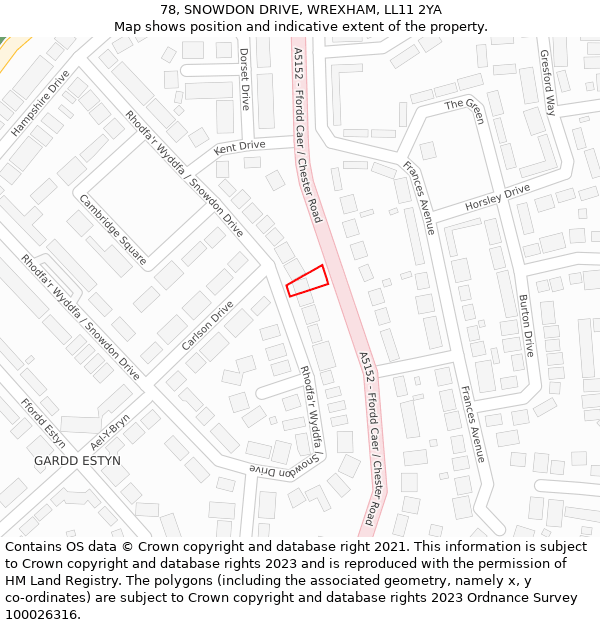 78, SNOWDON DRIVE, WREXHAM, LL11 2YA: Location map and indicative extent of plot