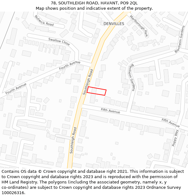 78, SOUTHLEIGH ROAD, HAVANT, PO9 2QL: Location map and indicative extent of plot