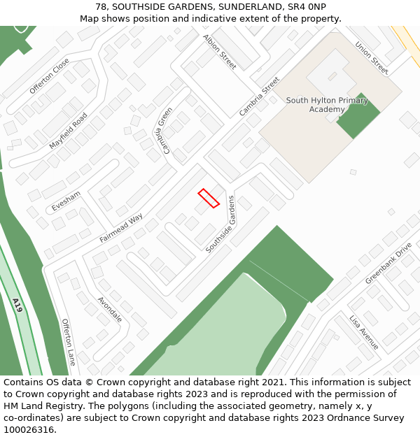 78, SOUTHSIDE GARDENS, SUNDERLAND, SR4 0NP: Location map and indicative extent of plot