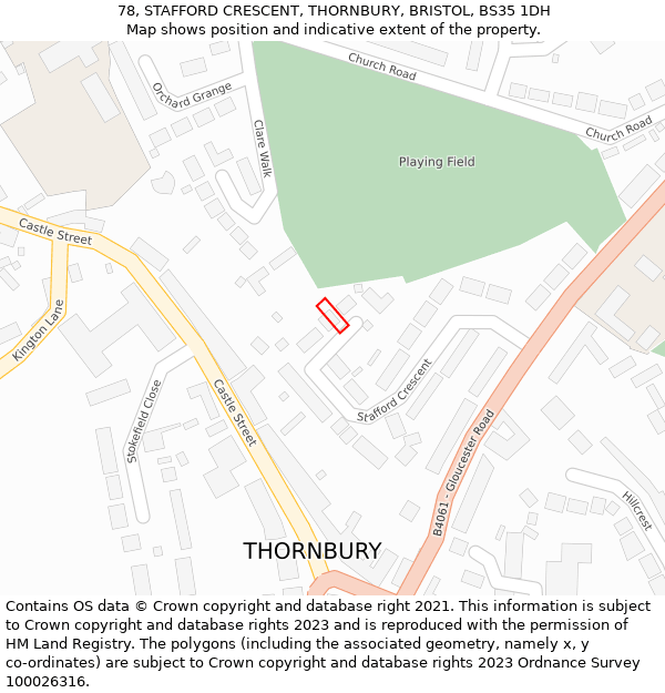 78, STAFFORD CRESCENT, THORNBURY, BRISTOL, BS35 1DH: Location map and indicative extent of plot