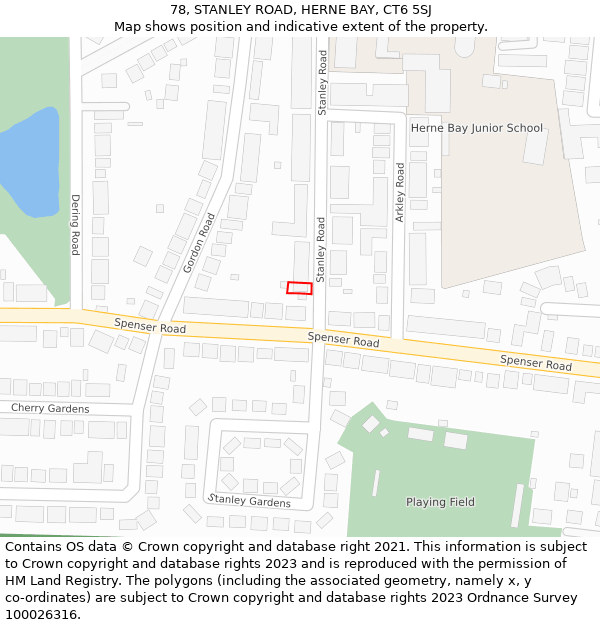 78, STANLEY ROAD, HERNE BAY, CT6 5SJ: Location map and indicative extent of plot