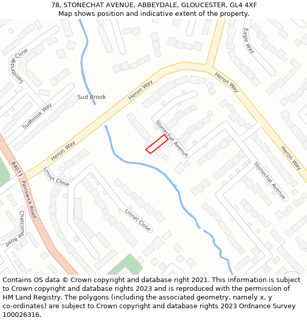 78, STONECHAT AVENUE, ABBEYDALE, GLOUCESTER, GL4 4XF: Location map and indicative extent of plot