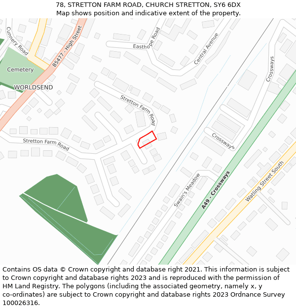78, STRETTON FARM ROAD, CHURCH STRETTON, SY6 6DX: Location map and indicative extent of plot