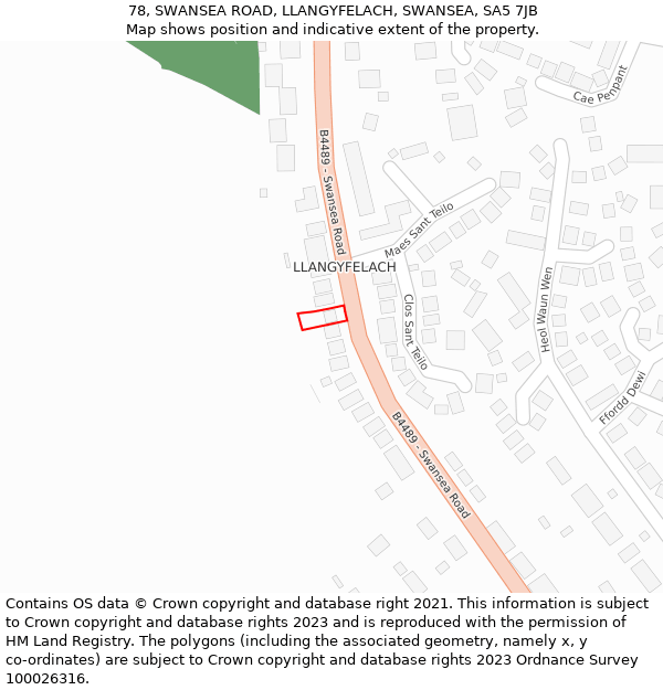 78, SWANSEA ROAD, LLANGYFELACH, SWANSEA, SA5 7JB: Location map and indicative extent of plot