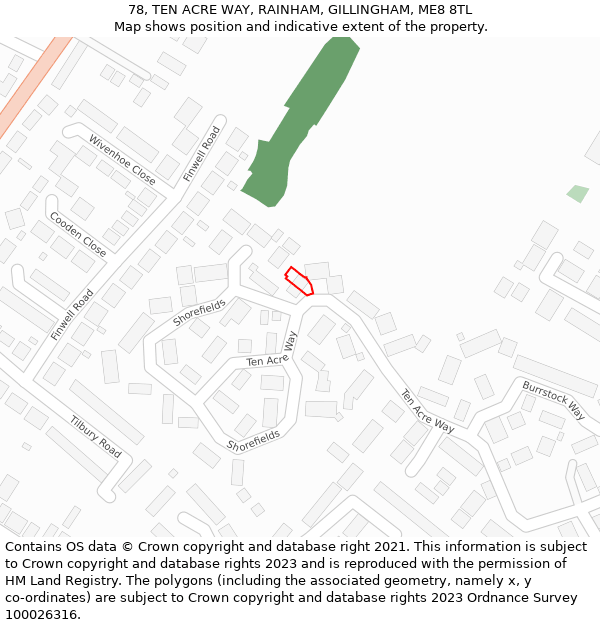 78, TEN ACRE WAY, RAINHAM, GILLINGHAM, ME8 8TL: Location map and indicative extent of plot