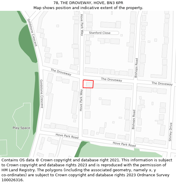 78, THE DROVEWAY, HOVE, BN3 6PR: Location map and indicative extent of plot