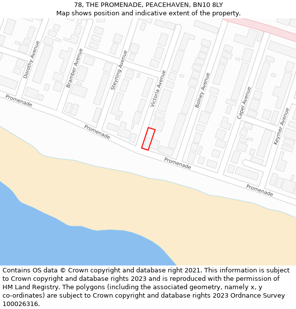 78, THE PROMENADE, PEACEHAVEN, BN10 8LY: Location map and indicative extent of plot