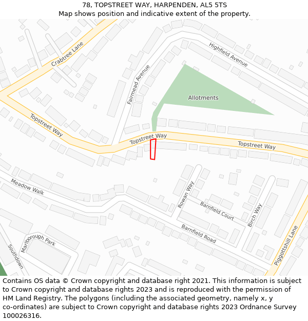 78, TOPSTREET WAY, HARPENDEN, AL5 5TS: Location map and indicative extent of plot