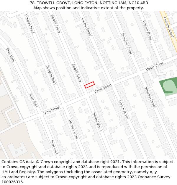 78, TROWELL GROVE, LONG EATON, NOTTINGHAM, NG10 4BB: Location map and indicative extent of plot