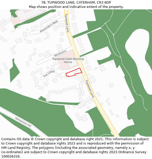 78, TUPWOOD LANE, CATERHAM, CR3 6DP: Location map and indicative extent of plot