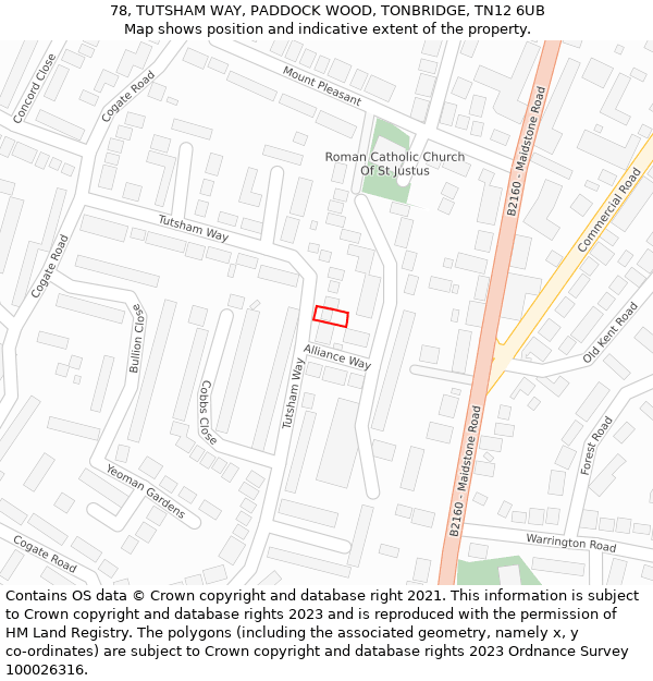 78, TUTSHAM WAY, PADDOCK WOOD, TONBRIDGE, TN12 6UB: Location map and indicative extent of plot