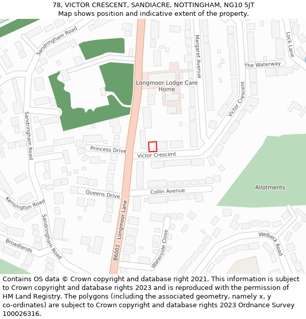 78, VICTOR CRESCENT, SANDIACRE, NOTTINGHAM, NG10 5JT: Location map and indicative extent of plot