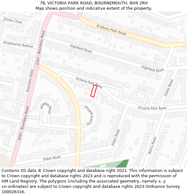 78, VICTORIA PARK ROAD, BOURNEMOUTH, BH9 2RH: Location map and indicative extent of plot